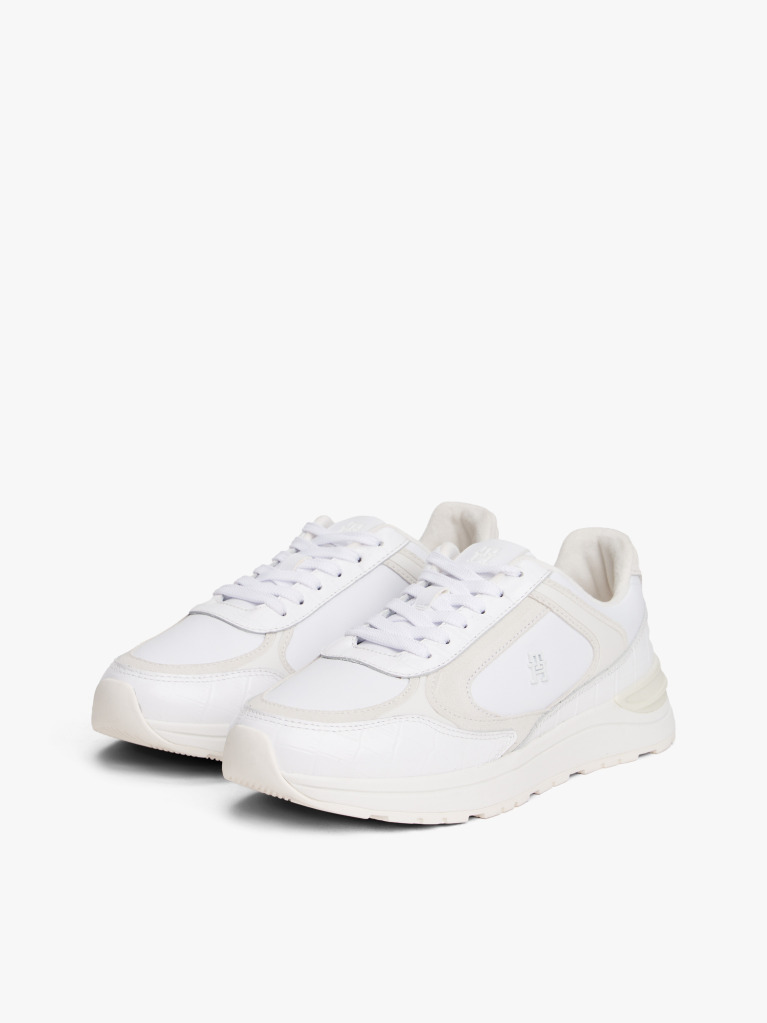 Alb Sneakers Din Piele Cu Talpa Cleat Si Monograma TH  Femei