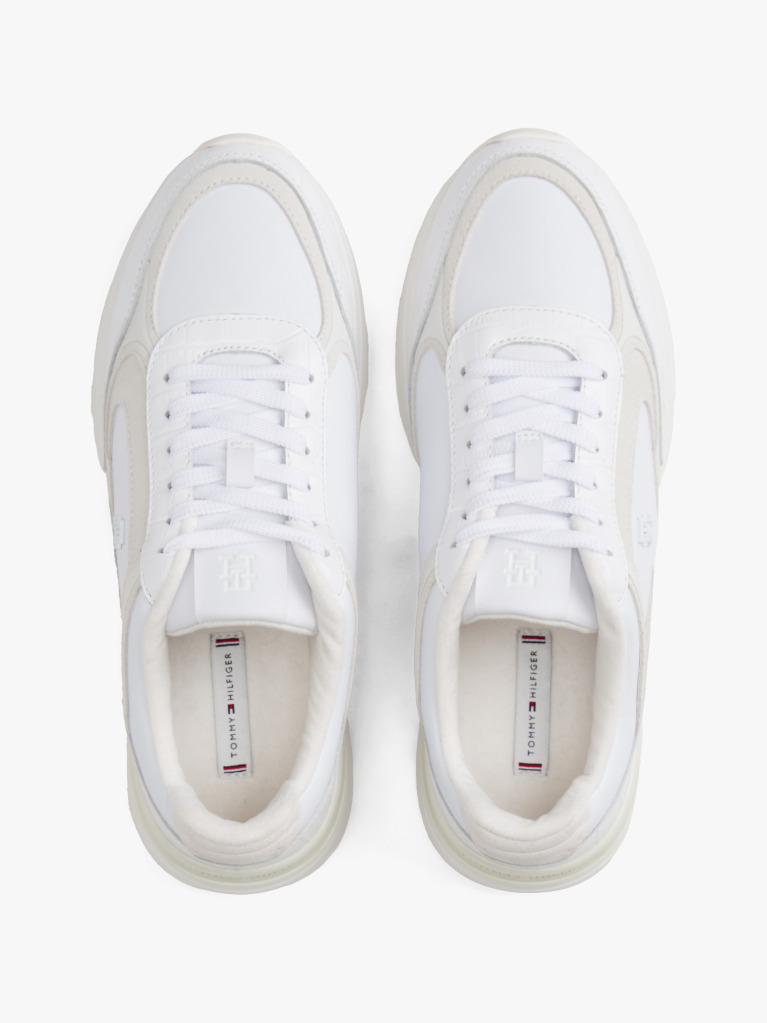 Alb Sneakers Din Piele Cu Talpa Cleat Si Monograma TH  Femei