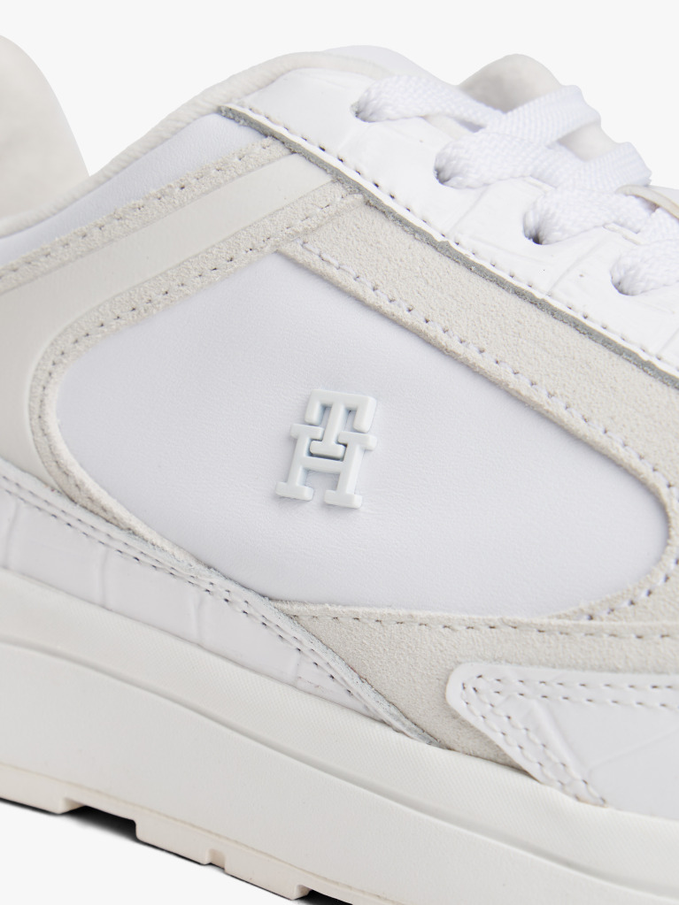 Alb Sneakers Din Piele Cu Talpa Cleat Si Monograma TH  Femei