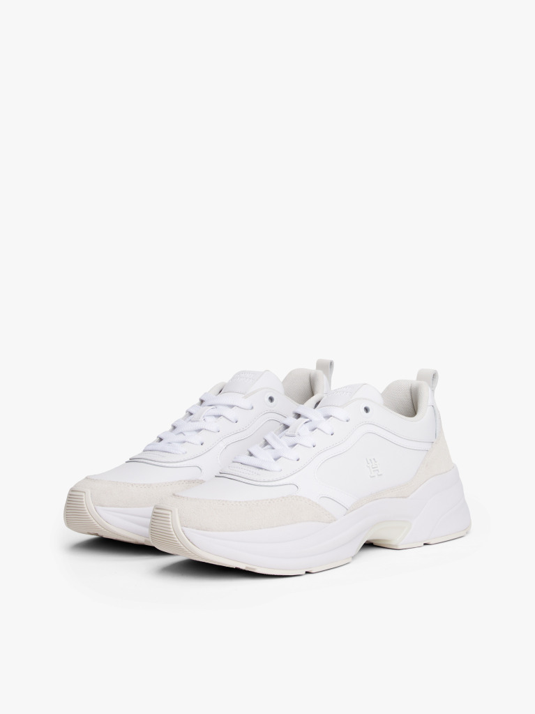 White Leather Patent Chunky Trainers  Women