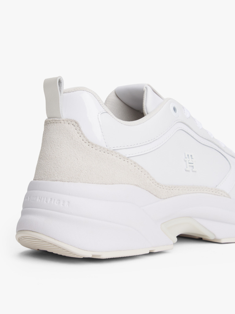 White Leather Patent Chunky Trainers  Women