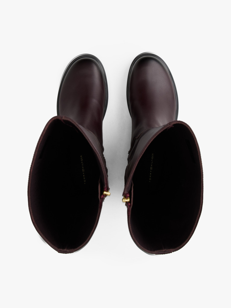 Brown Leather TH Monogram Horsebit Riding Boots  Women