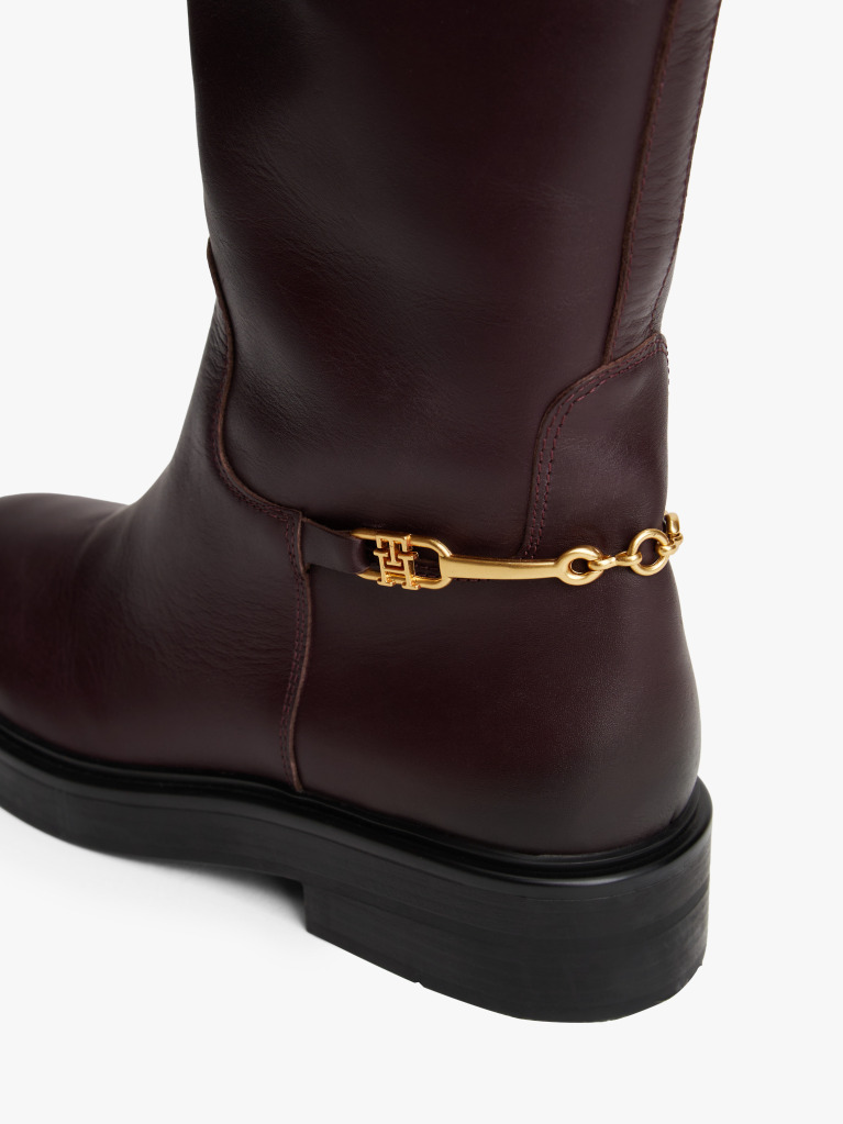 Brown Leather TH Monogram Horsebit Riding Boots  Women