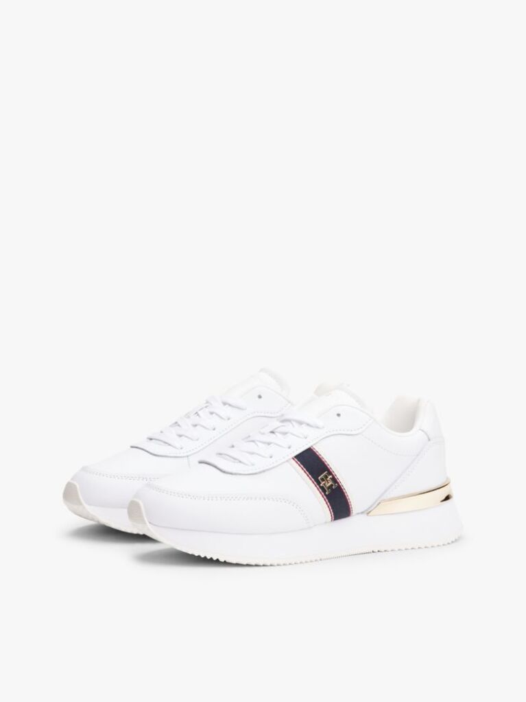 White Leather TH Monogram Plaque Trainers  Women