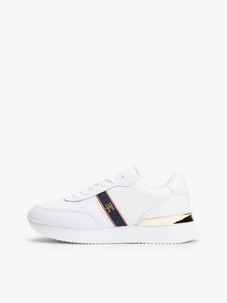 White Leather TH Monogram Plaque Trainers  Women