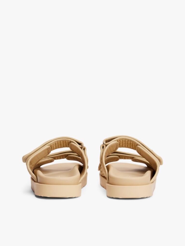 Beige TH Monogram Raffia Buckle Cleat Sandals  Women