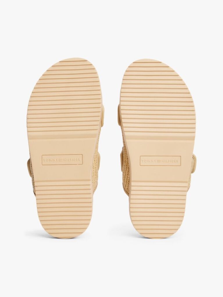 Beige TH Monogram Raffia Buckle Cleat Sandals  Women
