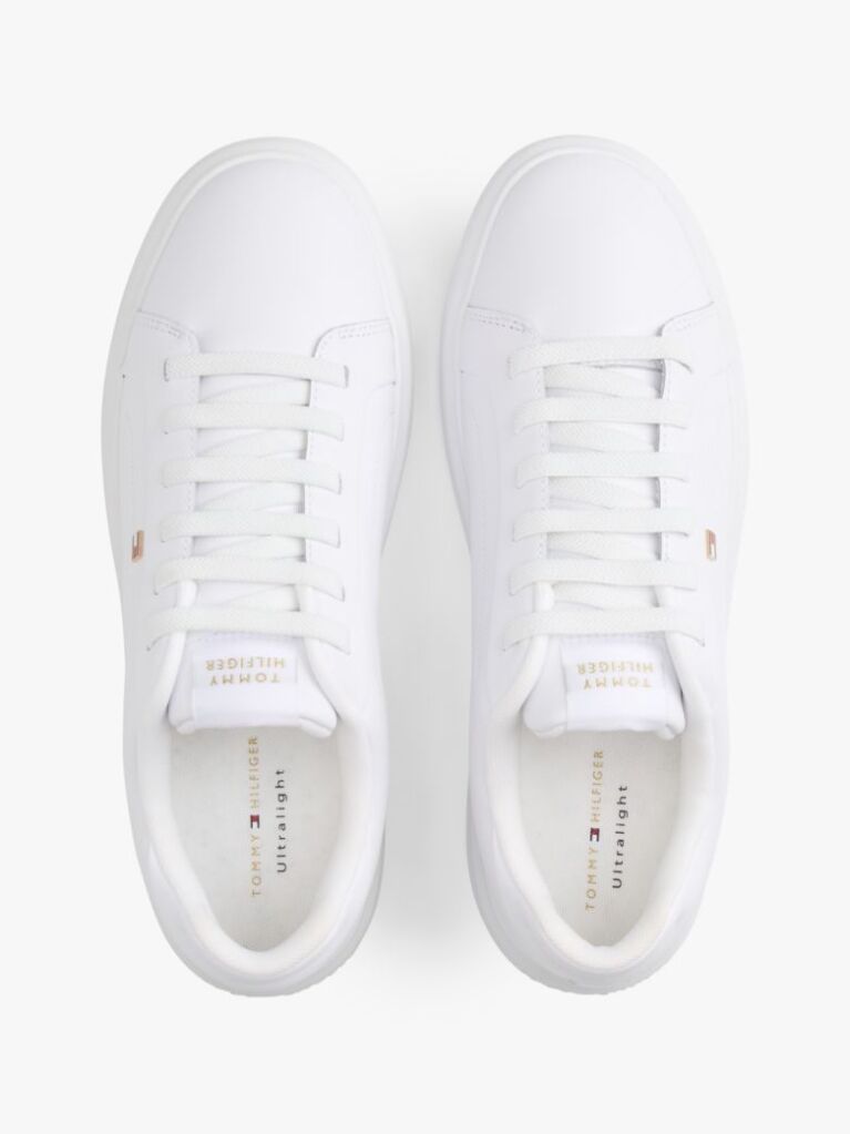White Lightweight Leather Cupsole Court Trainers  Women