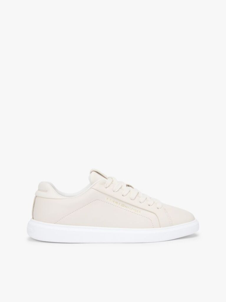Beige Lightweight Leather Cupsole Court Trainers  Women