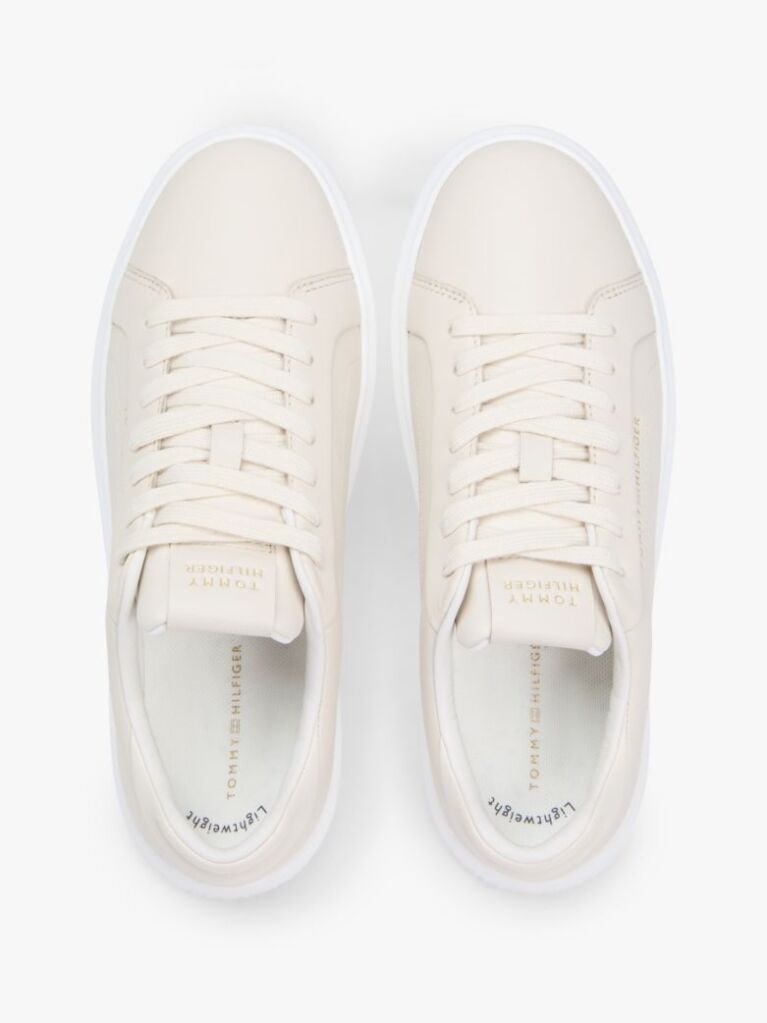 Beige Lightweight Leather Cupsole Court Trainers  Women