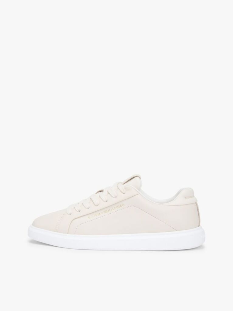 Beige Lightweight Leather Cupsole Court Trainers  Women