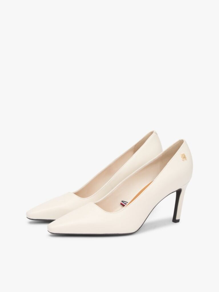 Beige TH Monogram Plaque Leather High Heels  Women