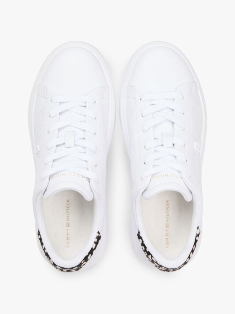 Alb Snow Leopard Heel Sneakers Cu Platforma Din Piele   Femei