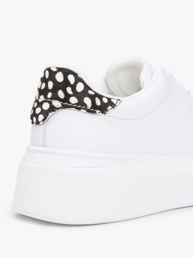 Alb Snow Leopard Heel Sneakers Cu Platforma Din Piele   Femei