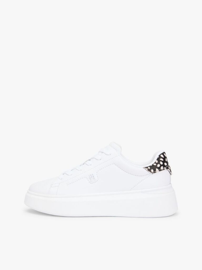 Alb Snow Leopard Heel Sneakers Cu Platforma Din Piele   Femei