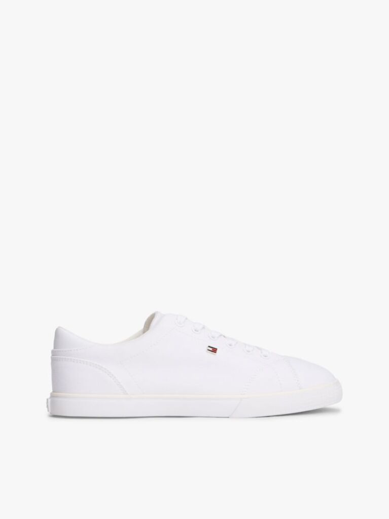 White Low Profile Canvas Lace-Up Trainers  Women