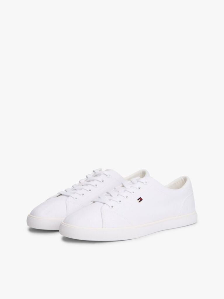 White Low Profile Canvas Lace-Up Trainers  Women