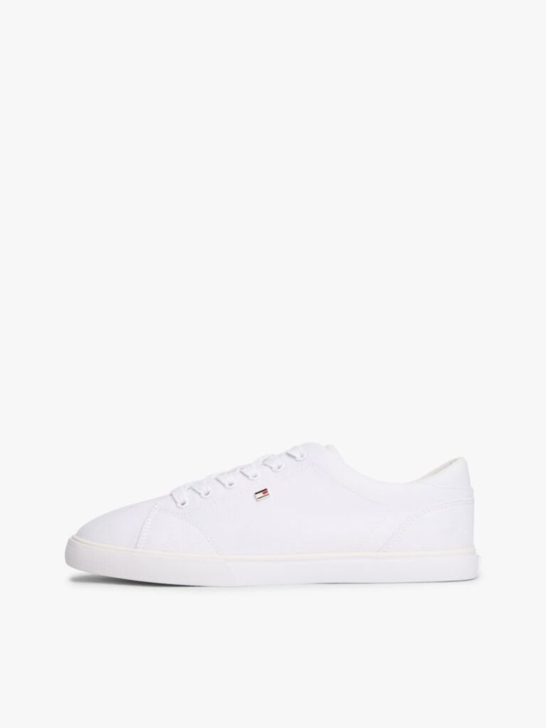 White Low Profile Canvas Lace-Up Trainers  Women