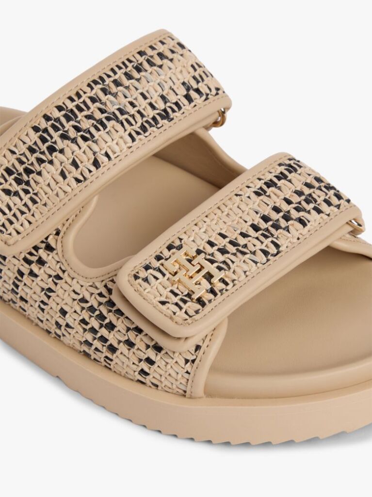 Multi Sandale Din Raffia Cu Curea Dubla Si Monograma TH  Femei