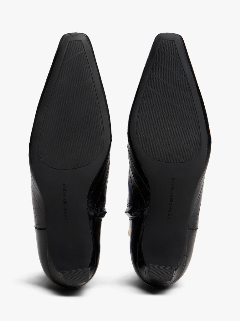 Black Croco-Print Kitten Heel Boots With Leather  Women