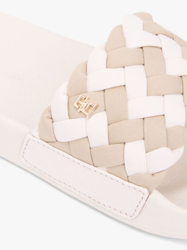 Beige Braided Pool Slides  Women