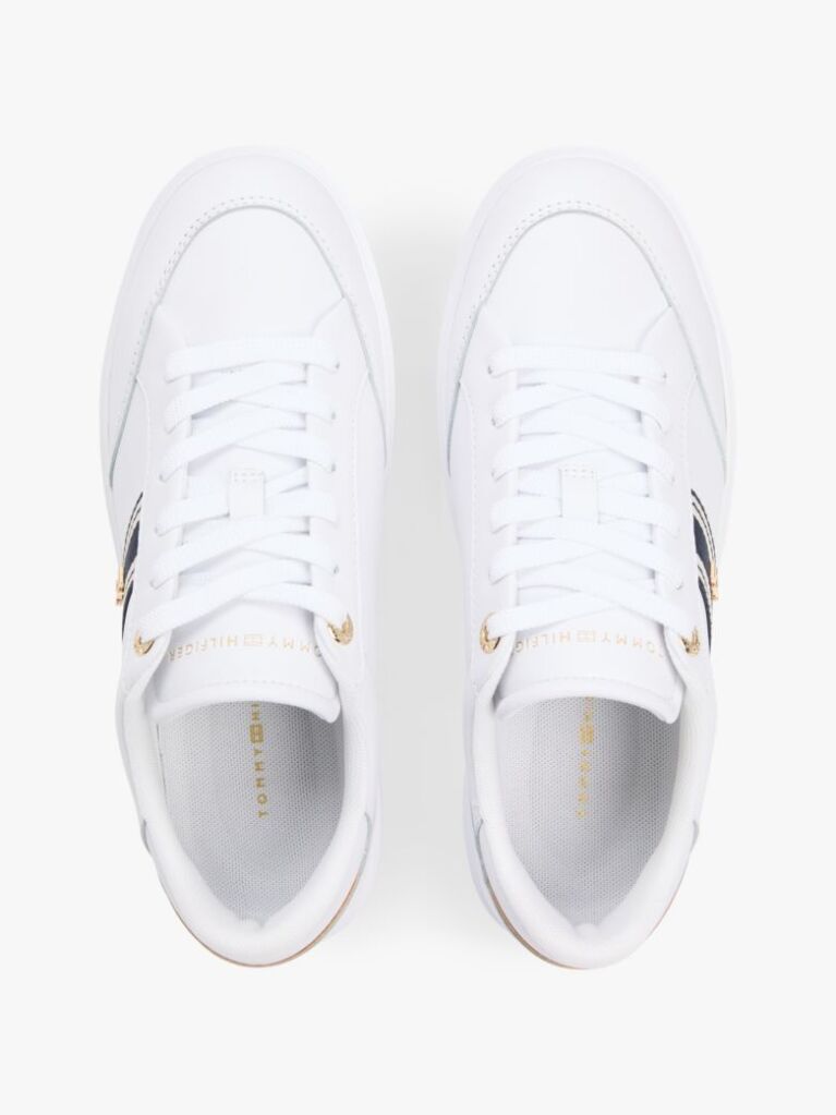 White Leather Webbing Strap Cupsole Trainers  Women