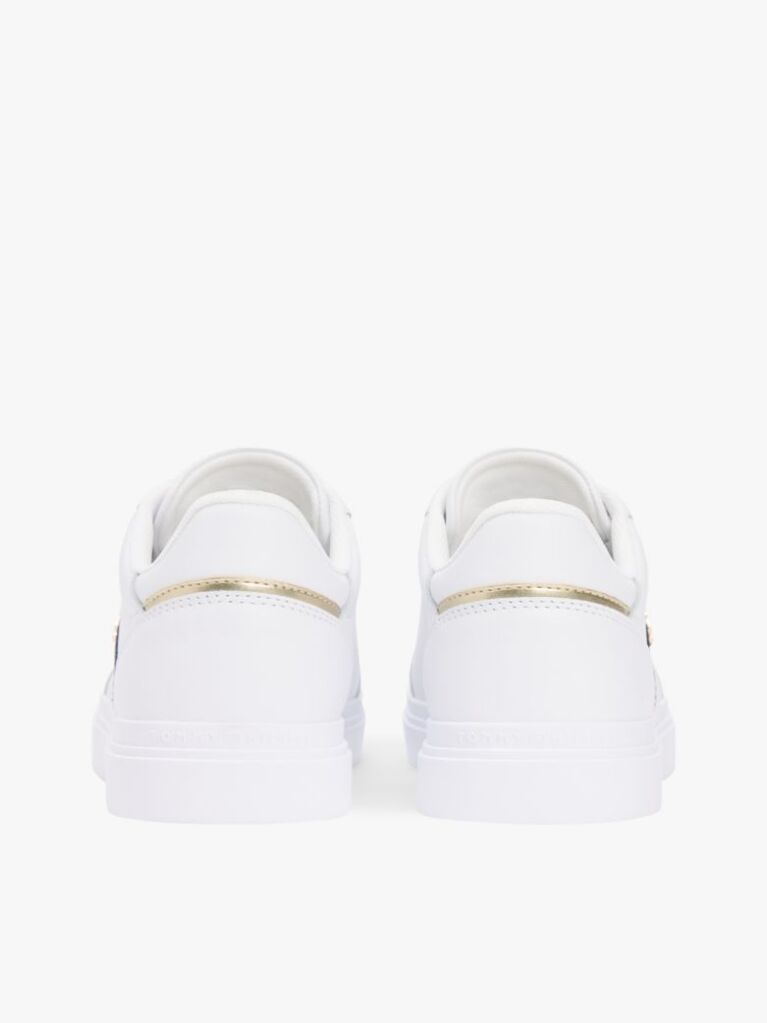 White Leather Webbing Strap Cupsole Trainers  Women