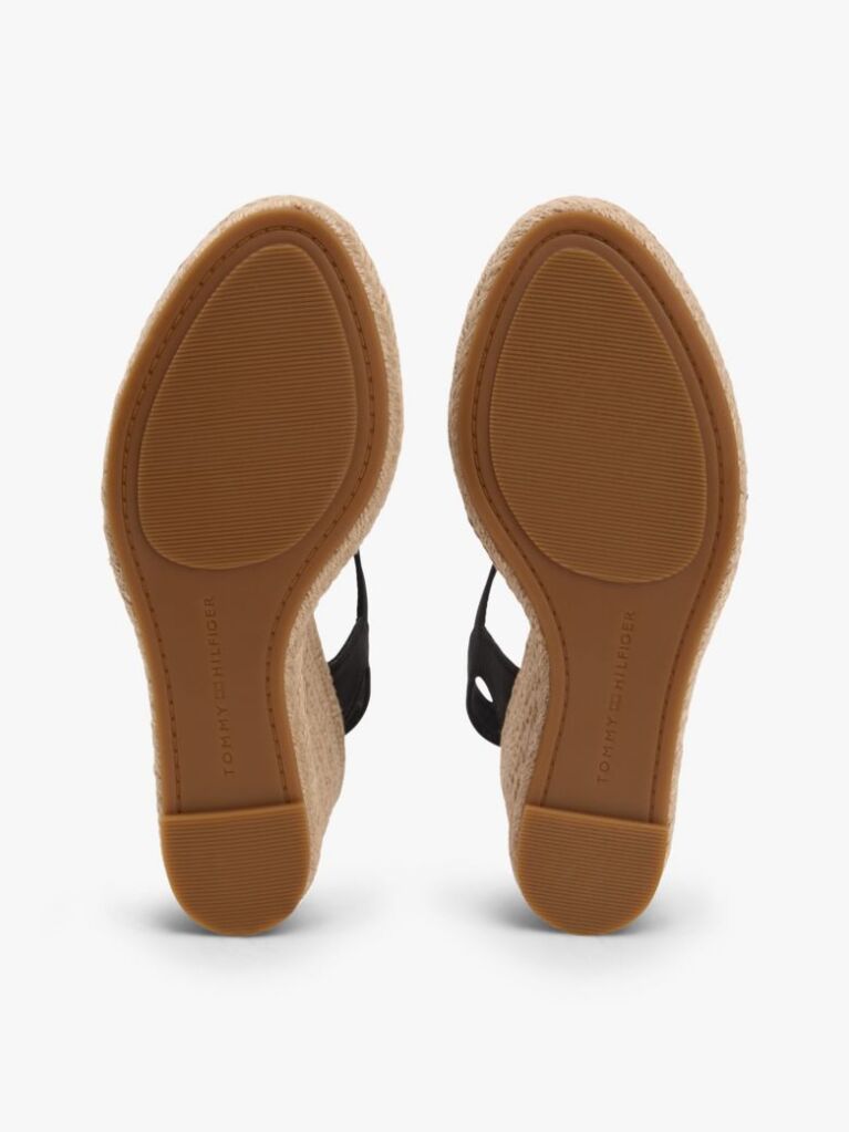 Negru Satin Espadrile Cu Talpa Inalta Si Monogram TH  Femei