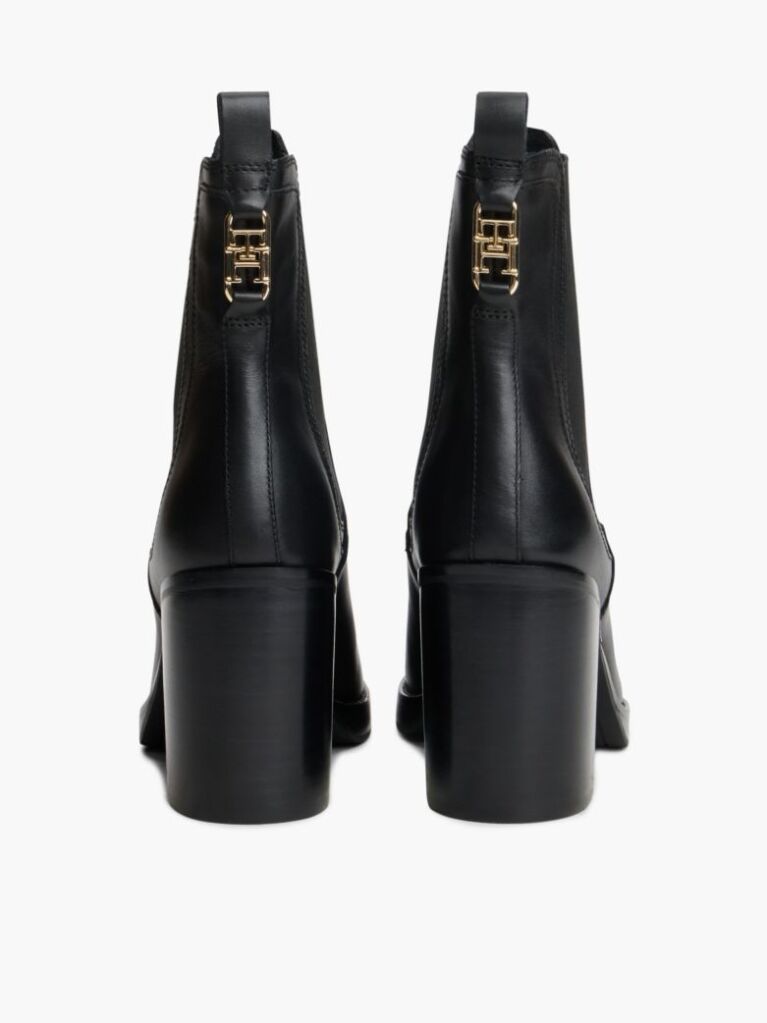 Black Leather Square Toe Block Heel Chelsea Boots  Women