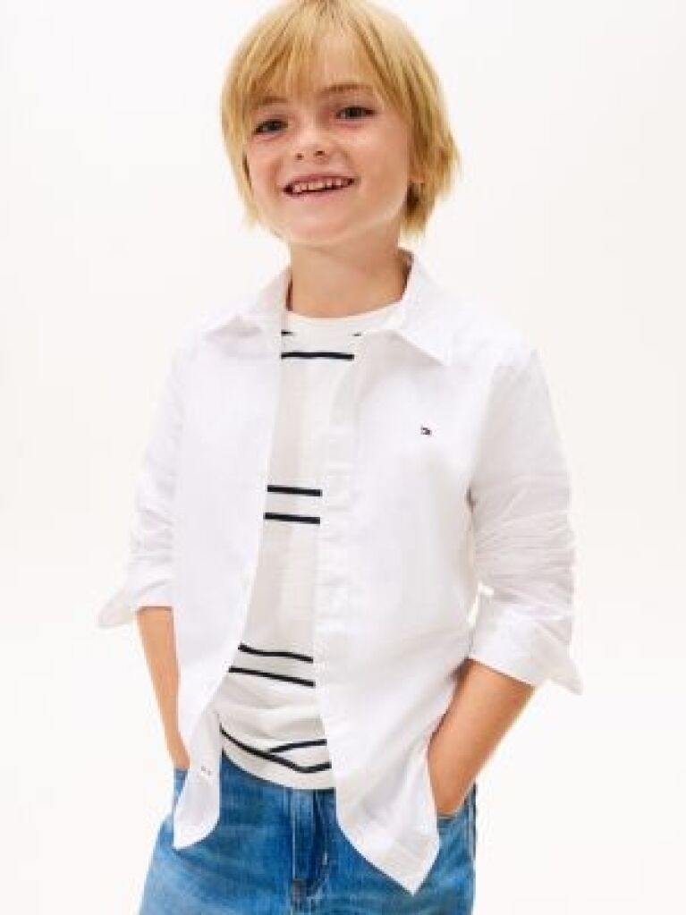 Alb Camasa Din Bumbac Elastic Poplin  Baieti