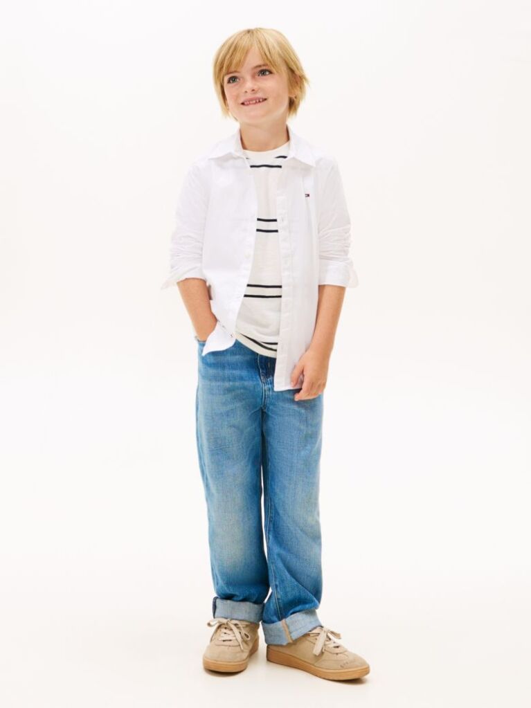 Alb Camasa Din Bumbac Elastic Poplin  Baieti