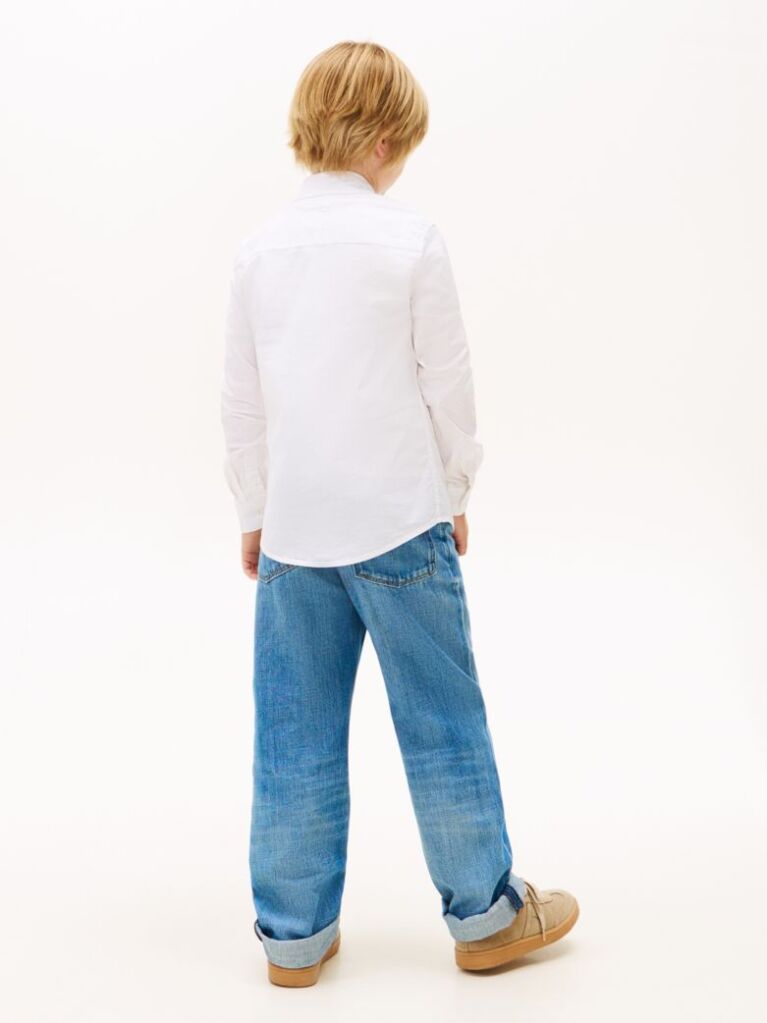 Alb Camasa Din Bumbac Elastic Poplin  Baieti