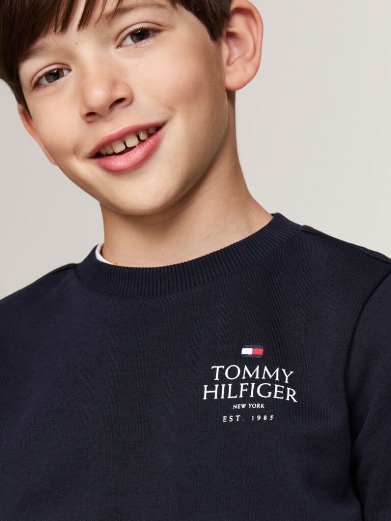 Blue Hanorac Cu Guler Rotund Si Logo Hilfiger  Baieti