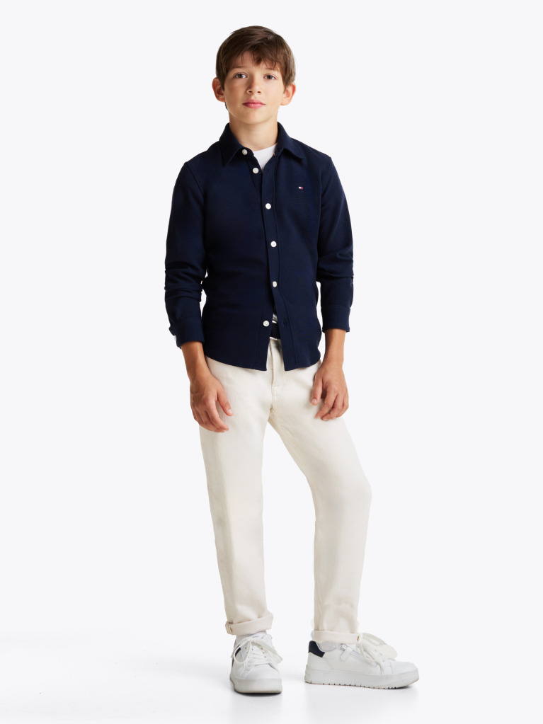 Blue Camasa Regular Fit Din Tricot Micro Waffle  Baieti