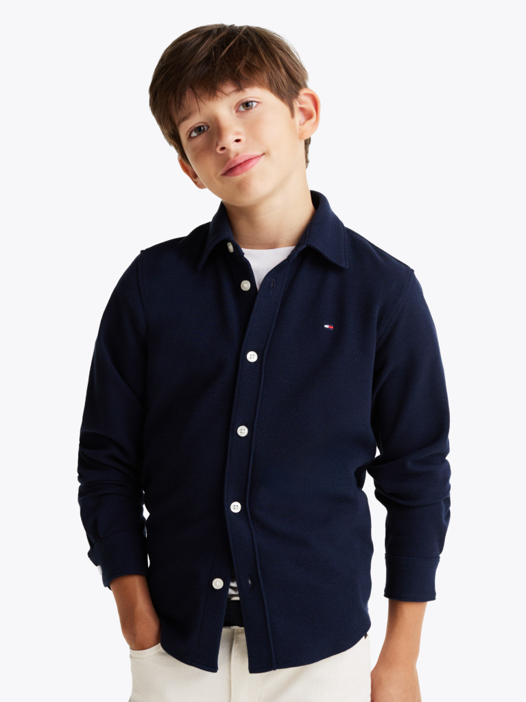 Blue Camasa Regular Fit Din Tricot Micro Waffle  Baieti