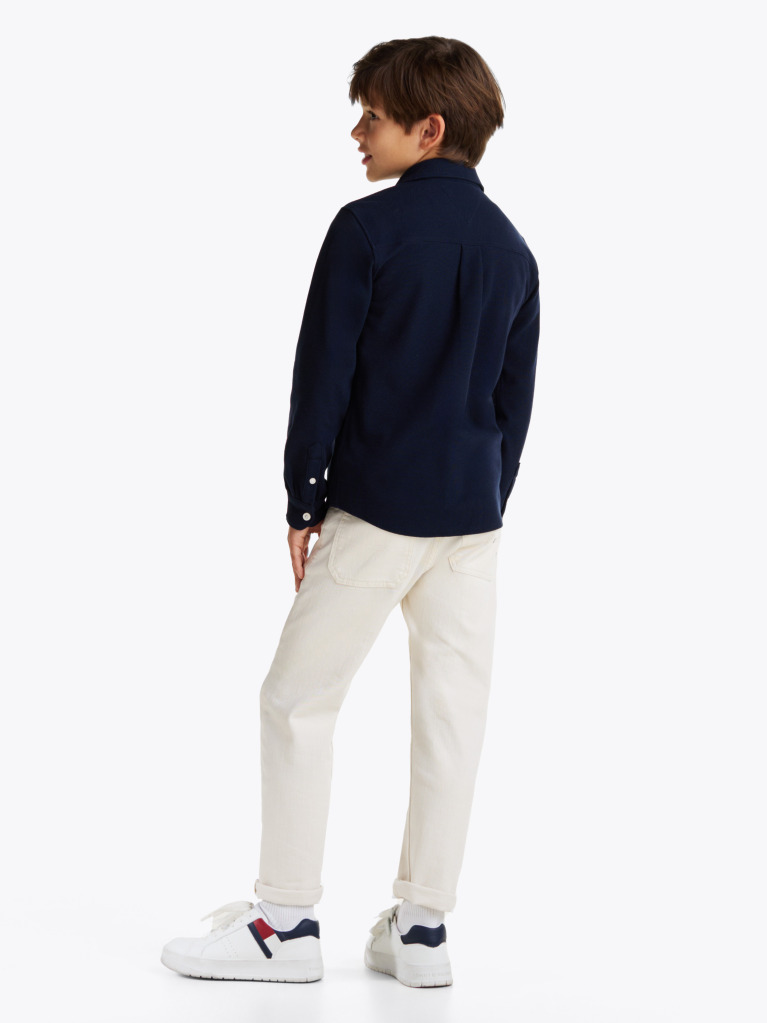 Blue Camasa Regular Fit Din Tricot Micro Waffle  Baieti