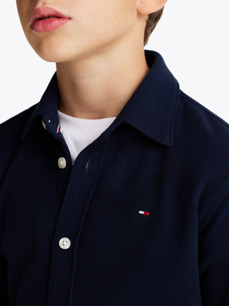 Blue Camasa Regular Fit Din Tricot Micro Waffle  Baieti