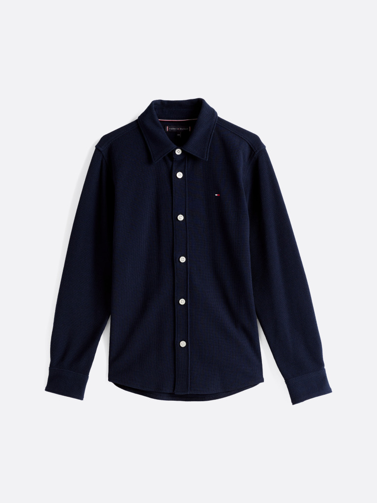 Blue Camasa Regular Fit Din Tricot Micro Waffle  Baieti
