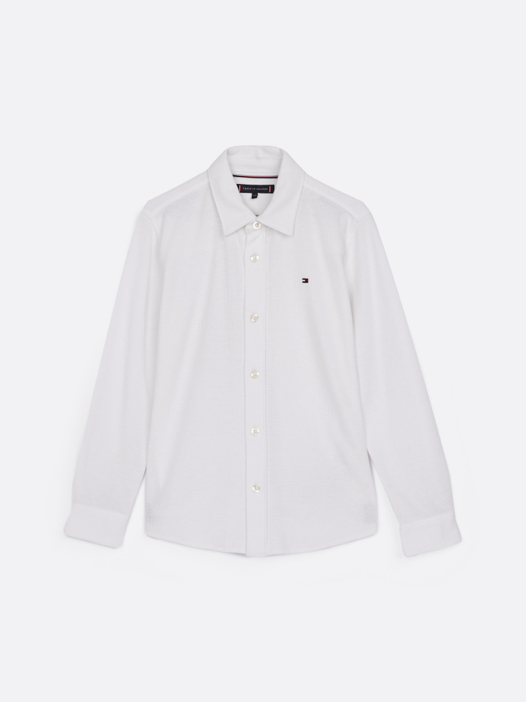 Alb Camasa Regular Fit Din Tricot Micro Waffle  Baieti