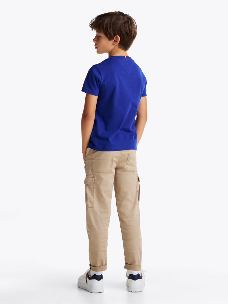 Blue Tricou Cu Guler Rotund Si Steag Grafic  Baieti