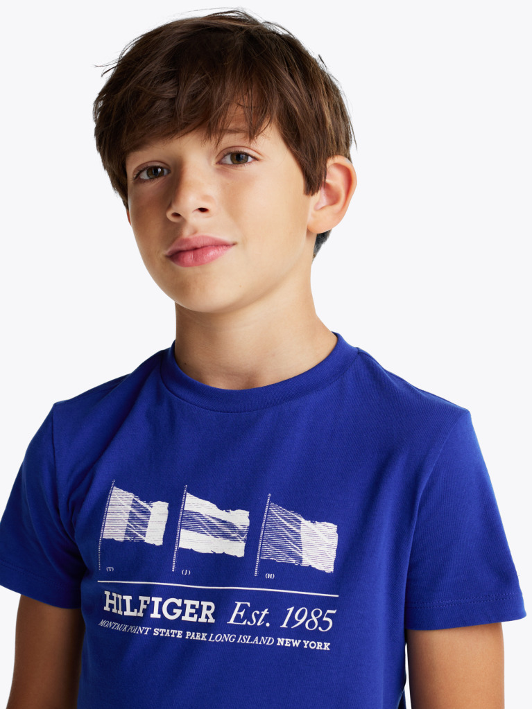 Blue Tricou Cu Guler Rotund Si Steag Grafic  Baieti