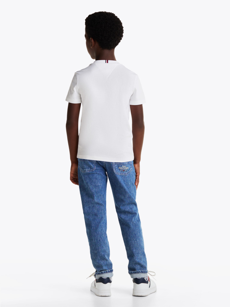 Alb Tricou Cu Guler Rotund Si Steag Grafic  Baieti