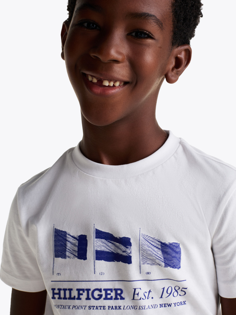 Alb Tricou Cu Guler Rotund Si Steag Grafic  Baieti
