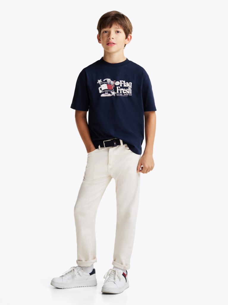 Blue Tricou Cu Slogan Steag  Baieti