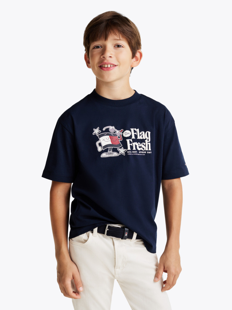 Blue Tricou Cu Slogan Steag  Baieti