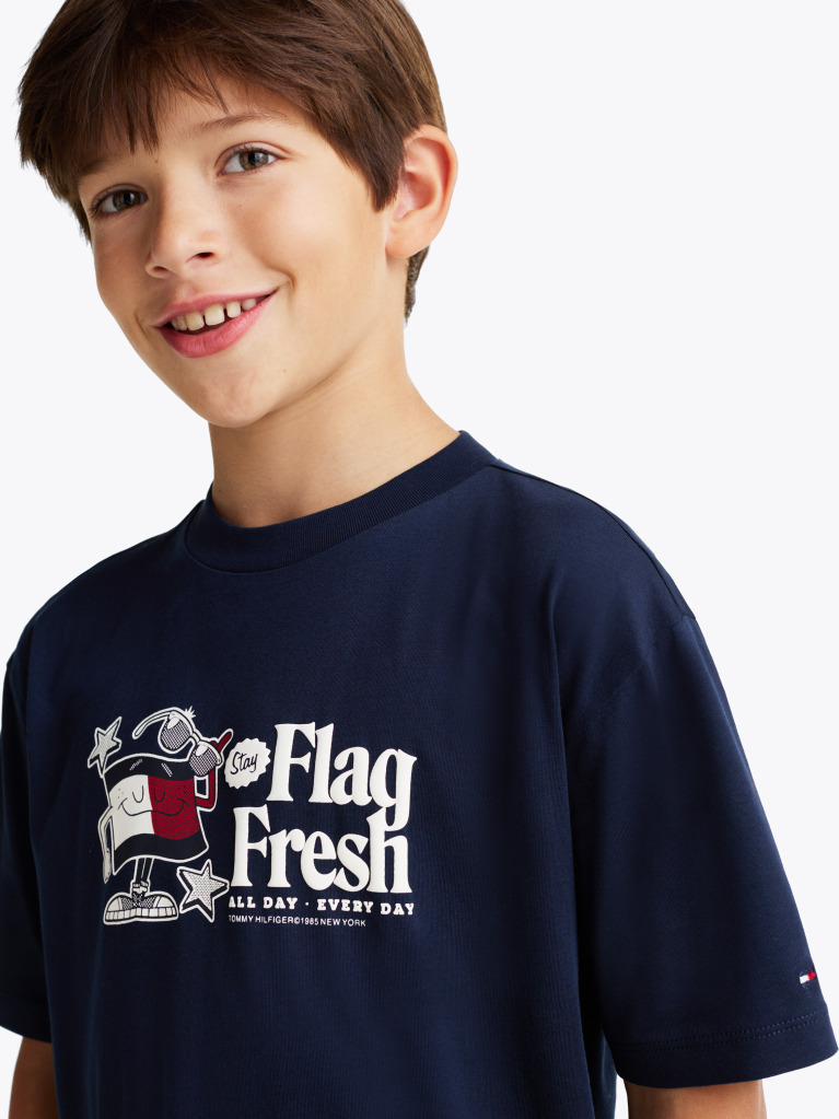 Blue Tricou Cu Slogan Steag  Baieti