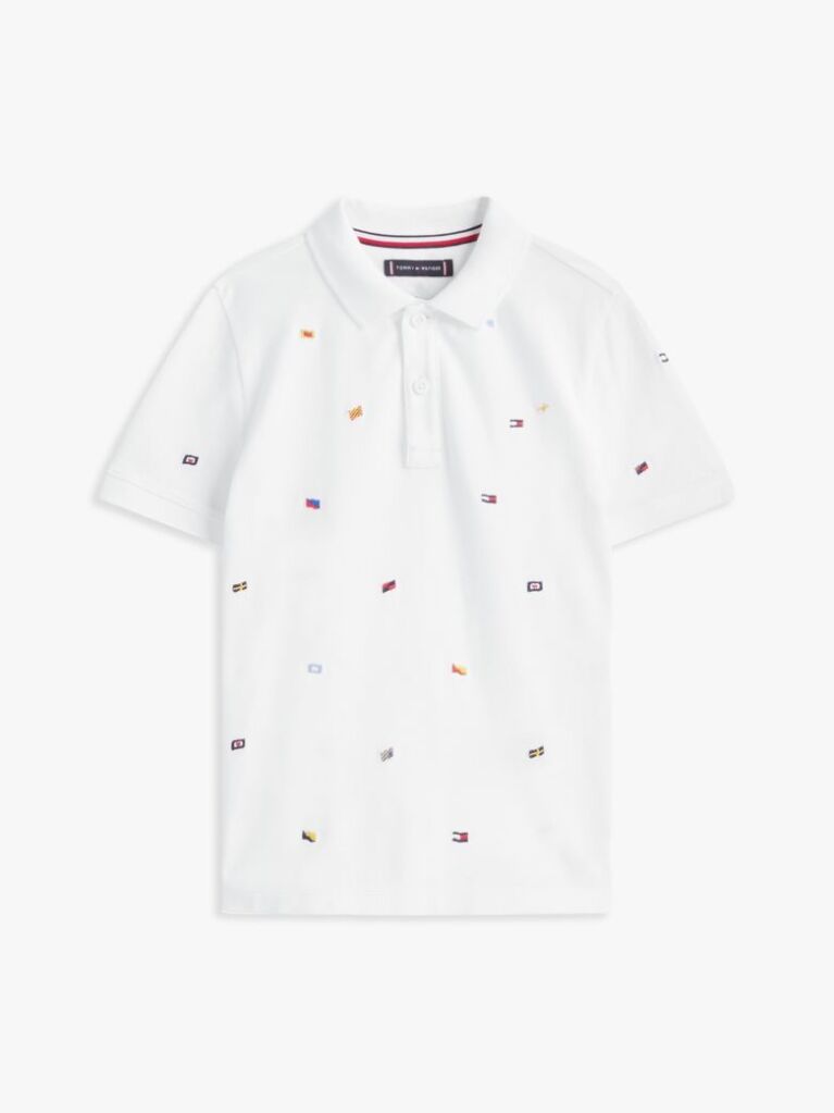 Alb Tricou Polo Cu Steagul Hilfiger  Baieti