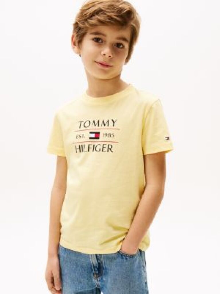 Galben Tricou Cu Guler Rotund Si Logo  Baieti