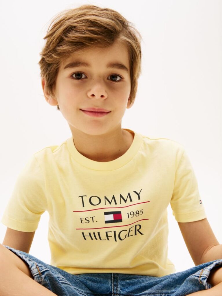 Galben Tricou Cu Guler Rotund Si Logo  Baieti