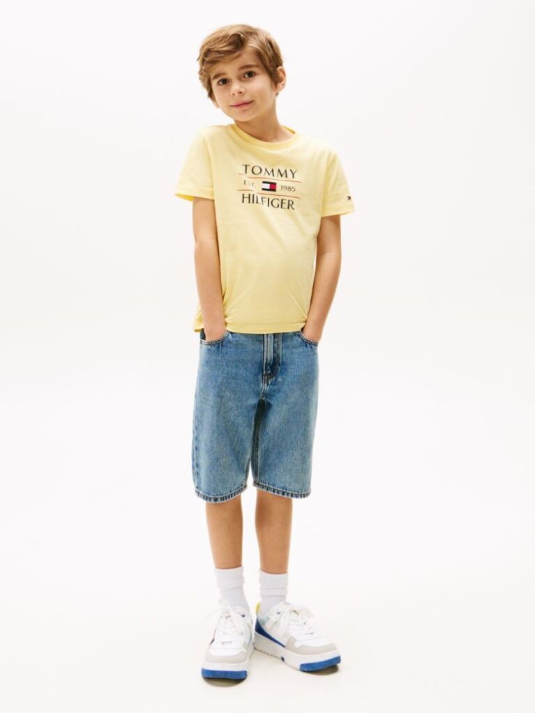 Galben Tricou Cu Guler Rotund Si Logo  Baieti